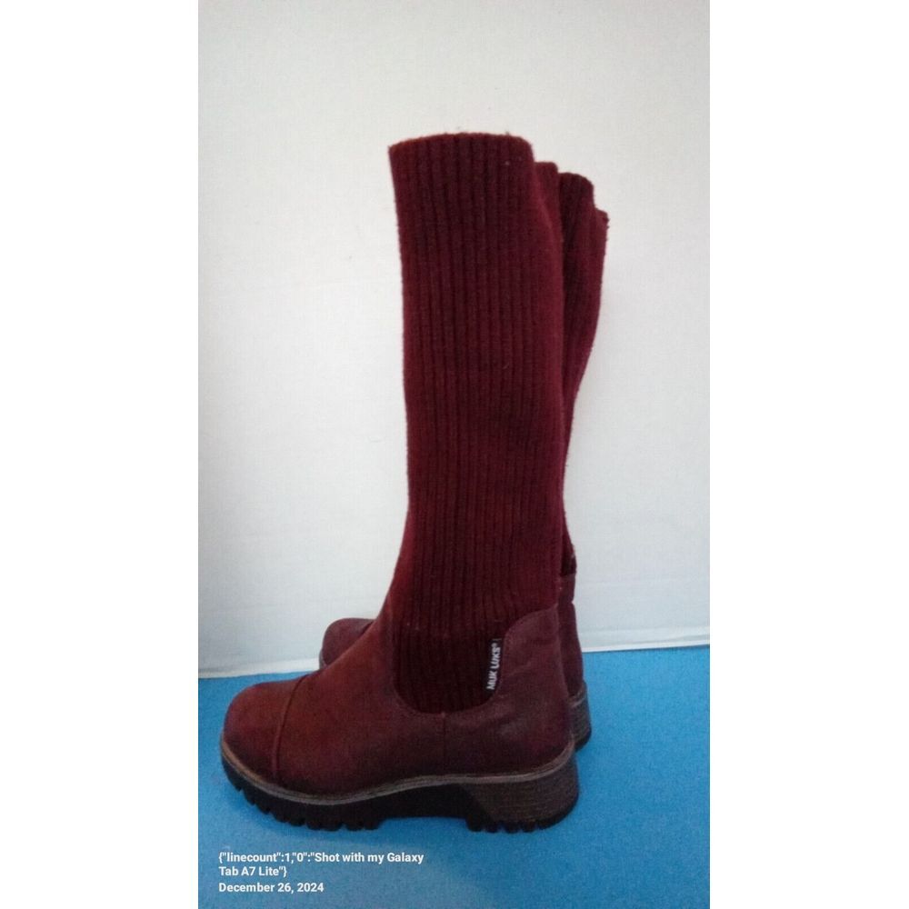 Burgundy Knit Sock Boots with Chunky Sole Winter Comfort Boots‎
